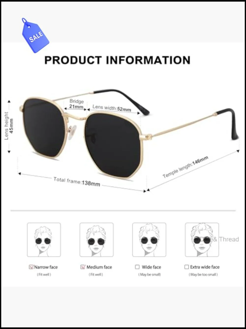 Square Hexagonal Metal Sunglasses UV400 Polarized Unisex Driving Sport